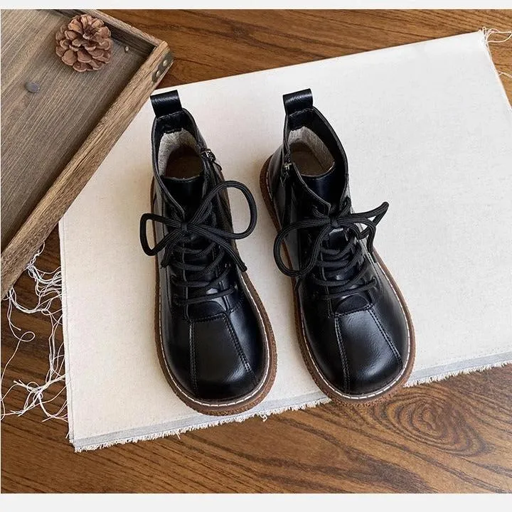 Women's Wide Toe Box Lace-up Casual Flat Zipper Boots