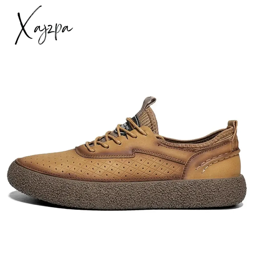 Xajzpa - Men's Casual Shoes Retro Driving Flats Fashion Genuine Leather Loafers Men Design Leisure Loafer Skateboard Shoe